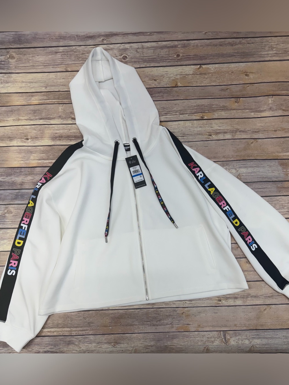 Karl Lagerfeld Zip-Up Hoodie with Side Logo Tape white size XL